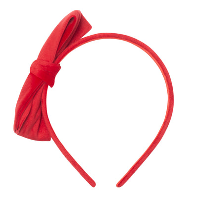 Red velvet Alice band with oversize bow to side