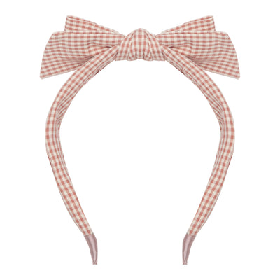 Pink gingham print bow Alice band