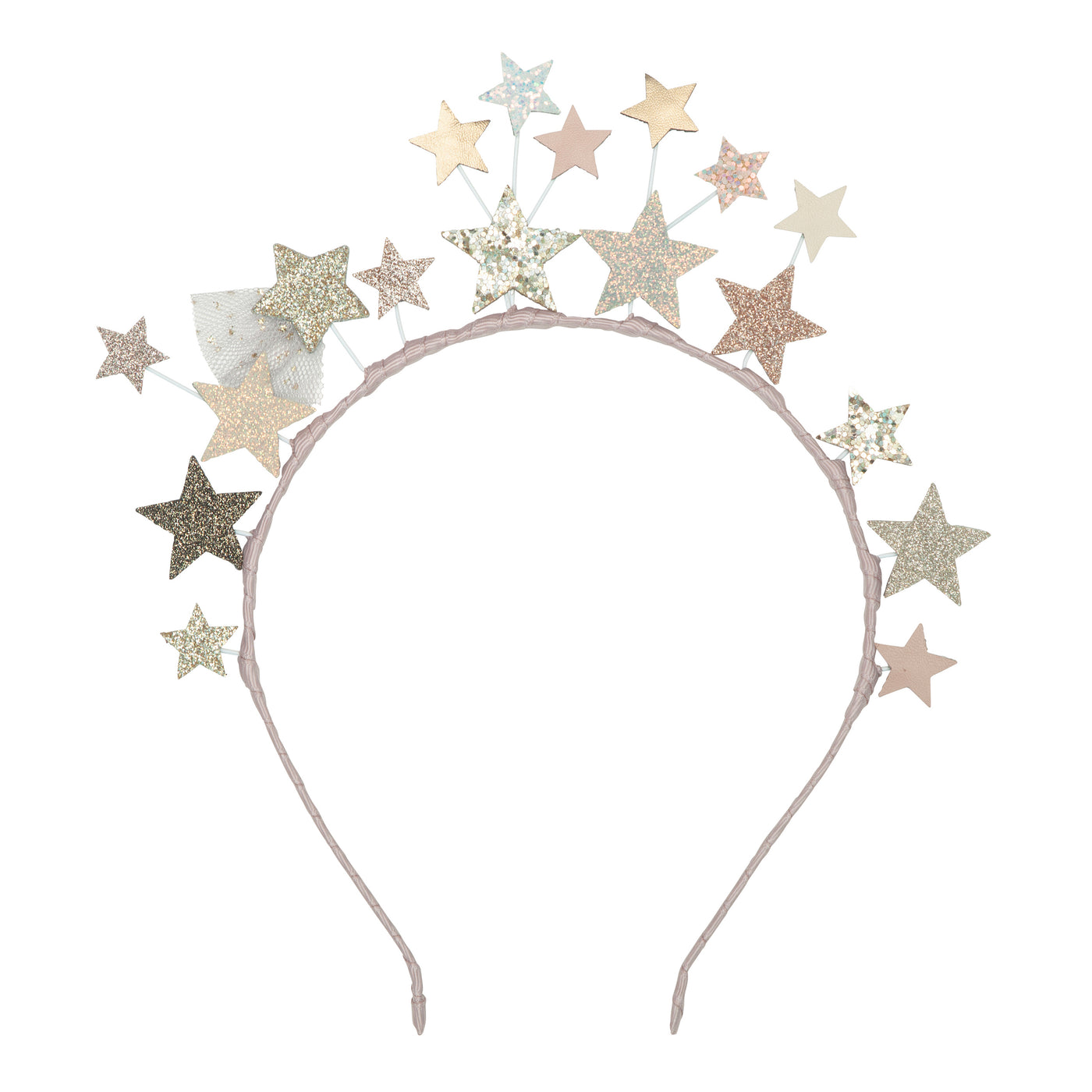 Shimmering star headdress with glitter and metallic fabric stars