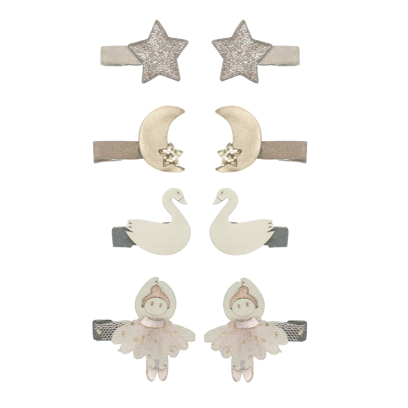 Mini hair clips featuring ballerinas, swans, moons and stars