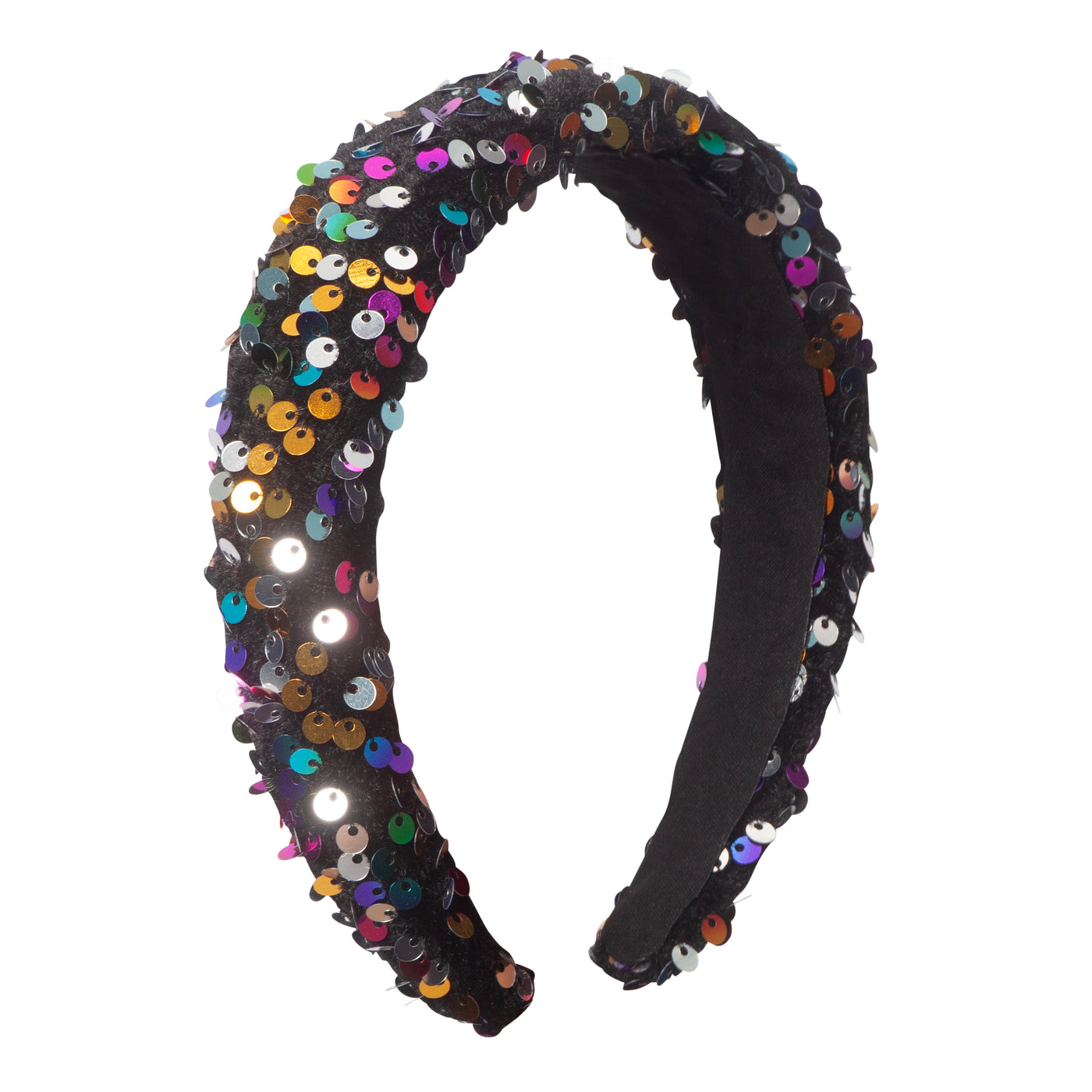 Fabric covered alice band with multicoloured sequins