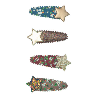 four pack of star shaped hair clips in rich autumnal colours and gold metallic and glitter stars