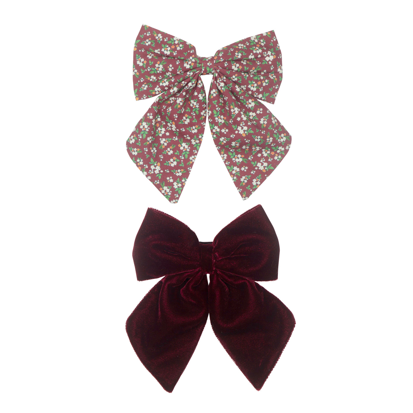 Two pack of beautiful oversize bow clips in a warm burgundy colour pallette