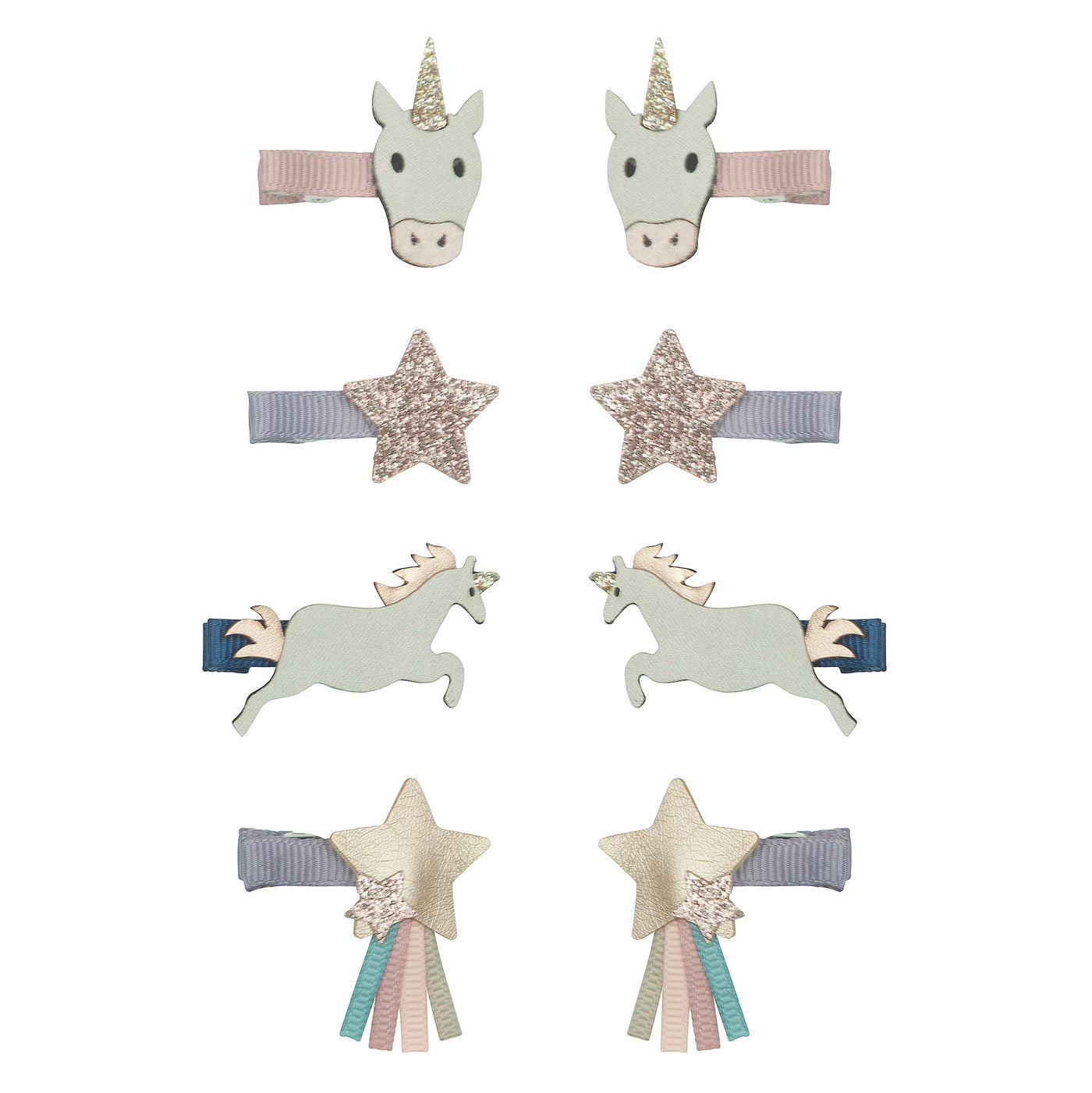 Sparkly unicorn mini hair clips in pretty pink and purple pastel shades