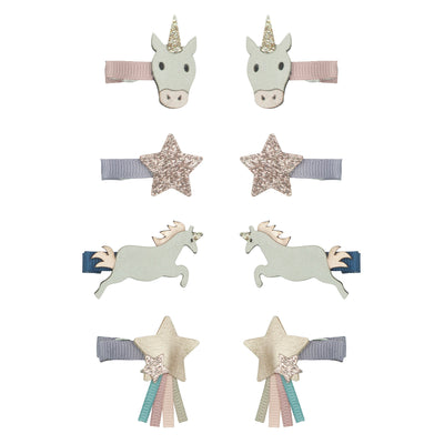 Sparkly unicorn mini hair clips in pretty pink and purple pastel shades