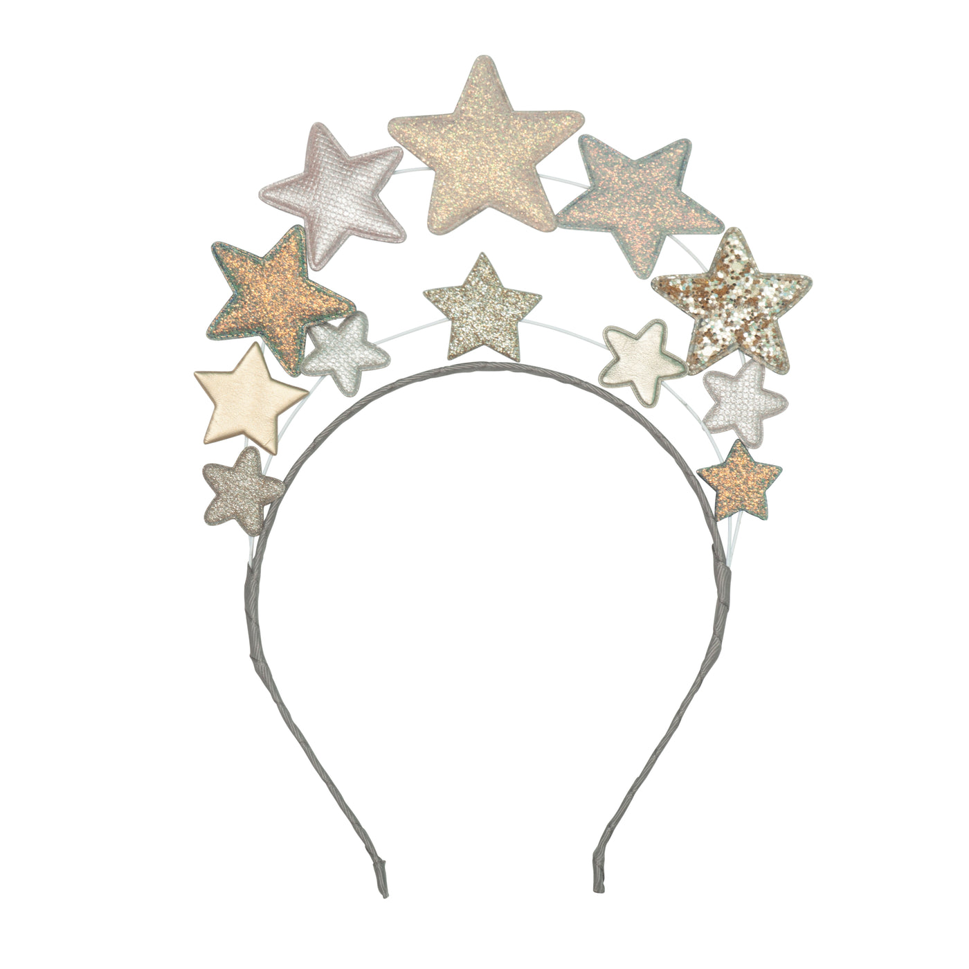 double layer star headdress featuring 12 padded fabric stars in a magical mix of glitter and metallic fabrics