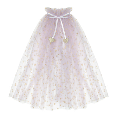 Soft tulle lilac cape embellished with gold glitter hearts