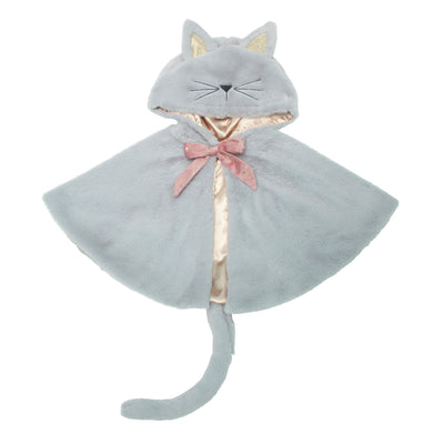 pale grey cat cape made from soft faux fur, perfect for dressing up!