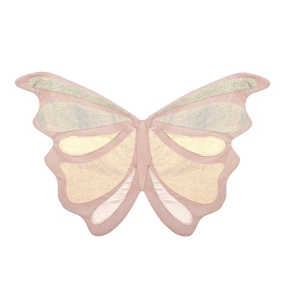 Soft pink velvet fairy wings with metallic and glitter shimmering panels and elasticated straps