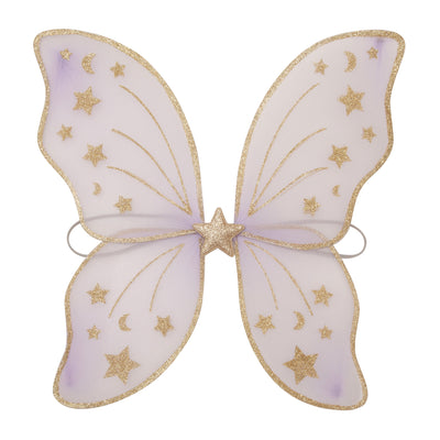 Glitter star lilac fairy wings with elasticated straps and central gold glitter star charm