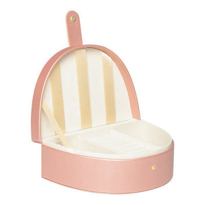 Rainbow shaped metallic pink jewellery box with soft suedette neutral lining