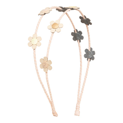 Double layered light alice band featuring cream and gold daisies