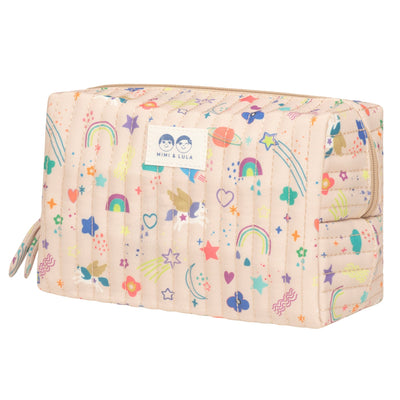 Children's wash bag in unicorn, rainbow and star print fabric