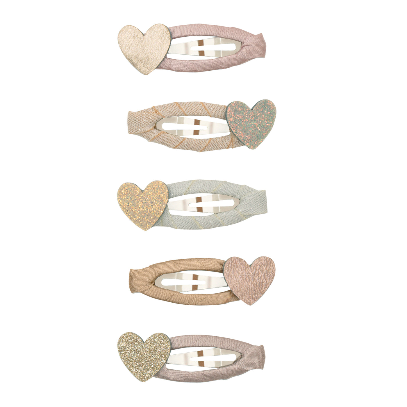 Heart mini clic clacs wrapped in ribbon - in glittery and leatherette fabrics
