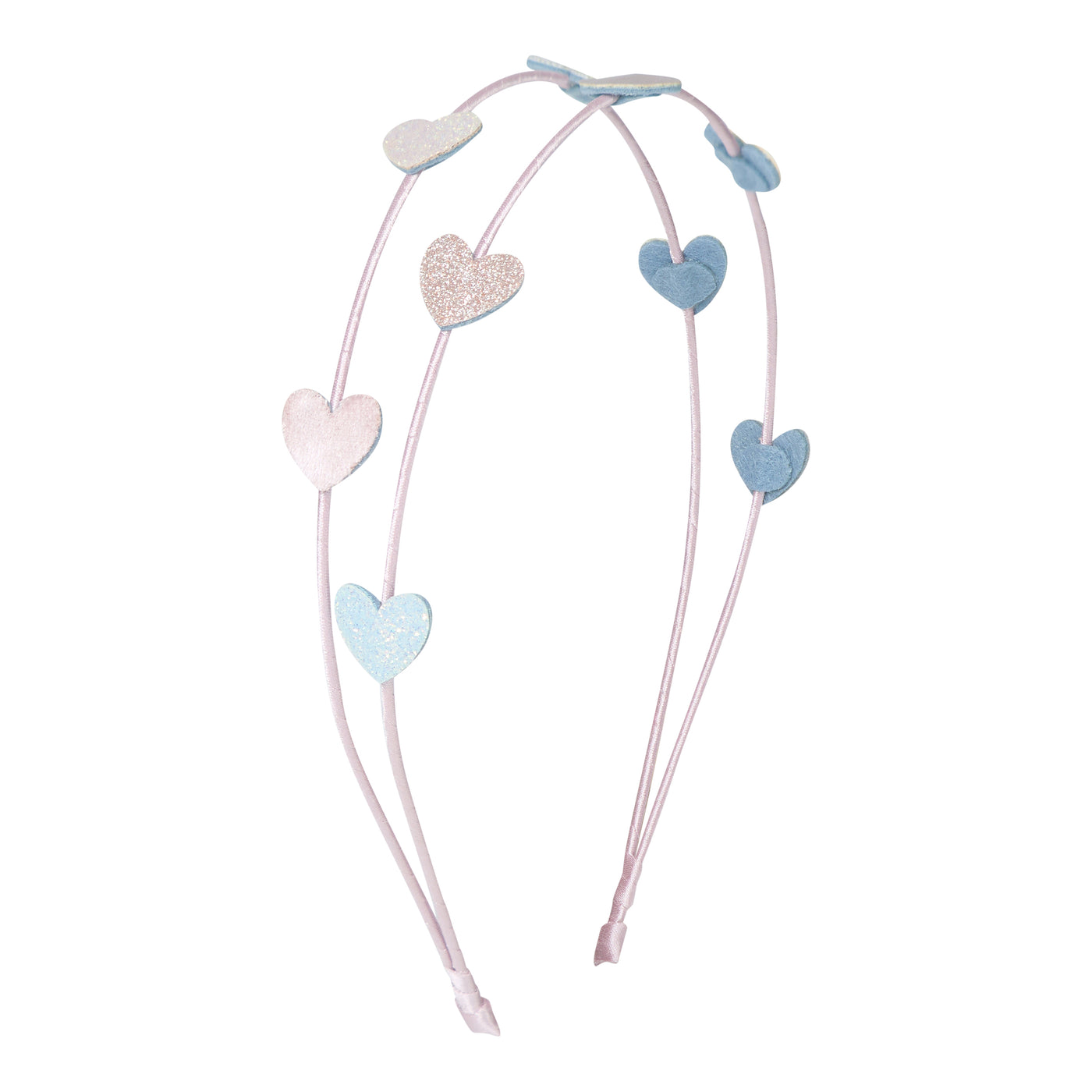 Pink ribbon wrapped heart double alice band with sparkly pink, white, gold and silver hearts 
