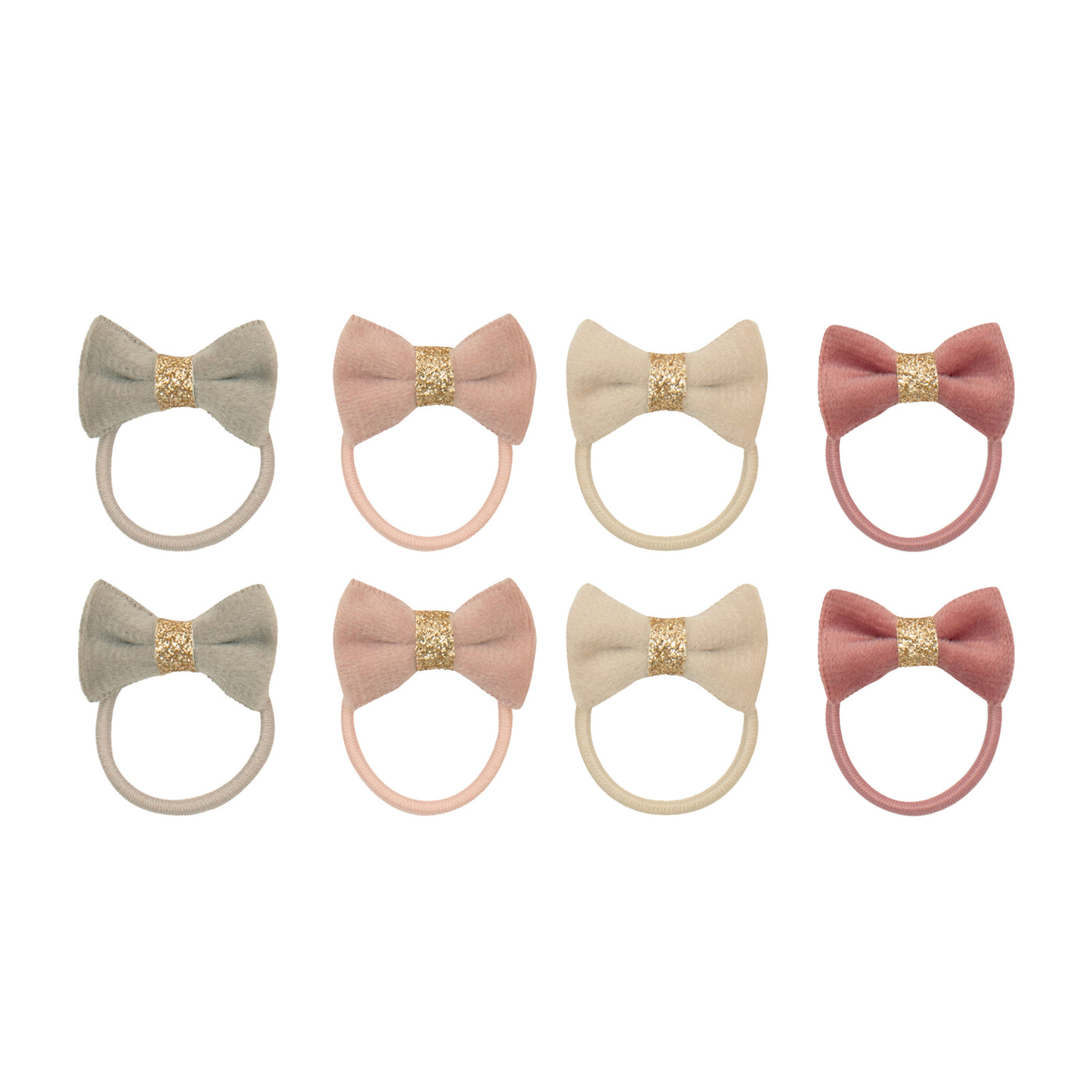 Soft velvet bow mini ponies with gold glitter middle- in grey, pink, cream and dark pink