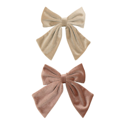 Sparkling soft velvet oversized bows in beige and pink