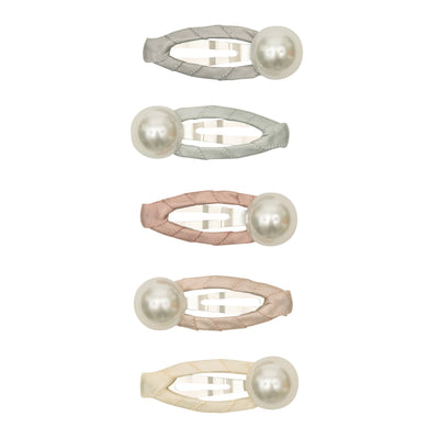 Pearlescent mini clic clacs wrapped in sateen ribbon and finished with a large pearl