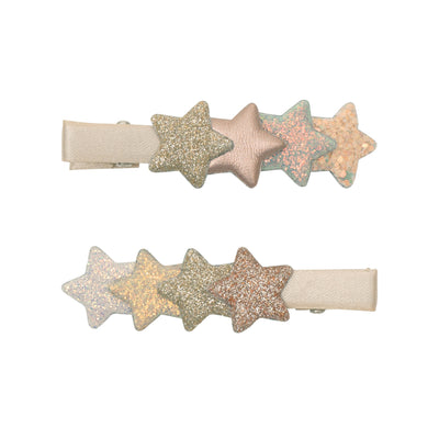 Pink clips with glittery and PU stars 