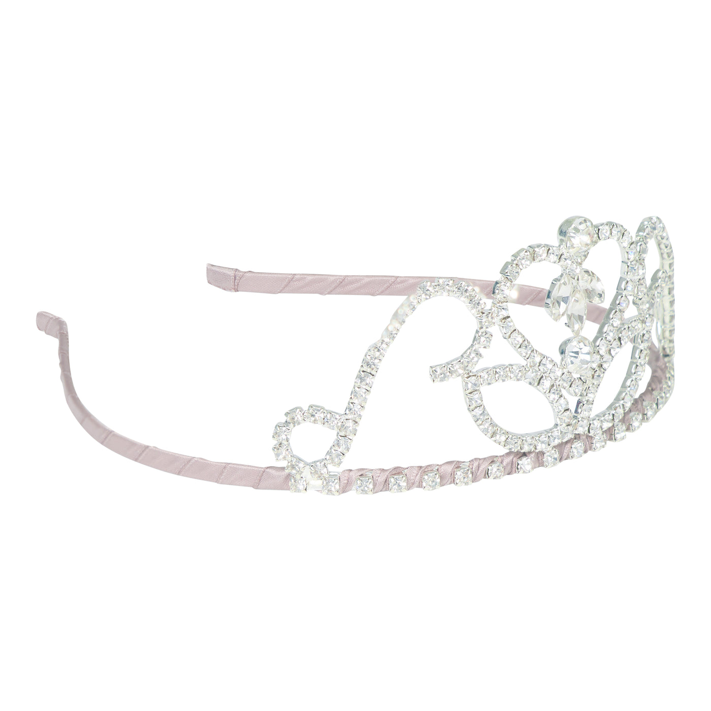 Classic diamanté princess tiara with a pink ribbon wrapped headband- perfect for weddings