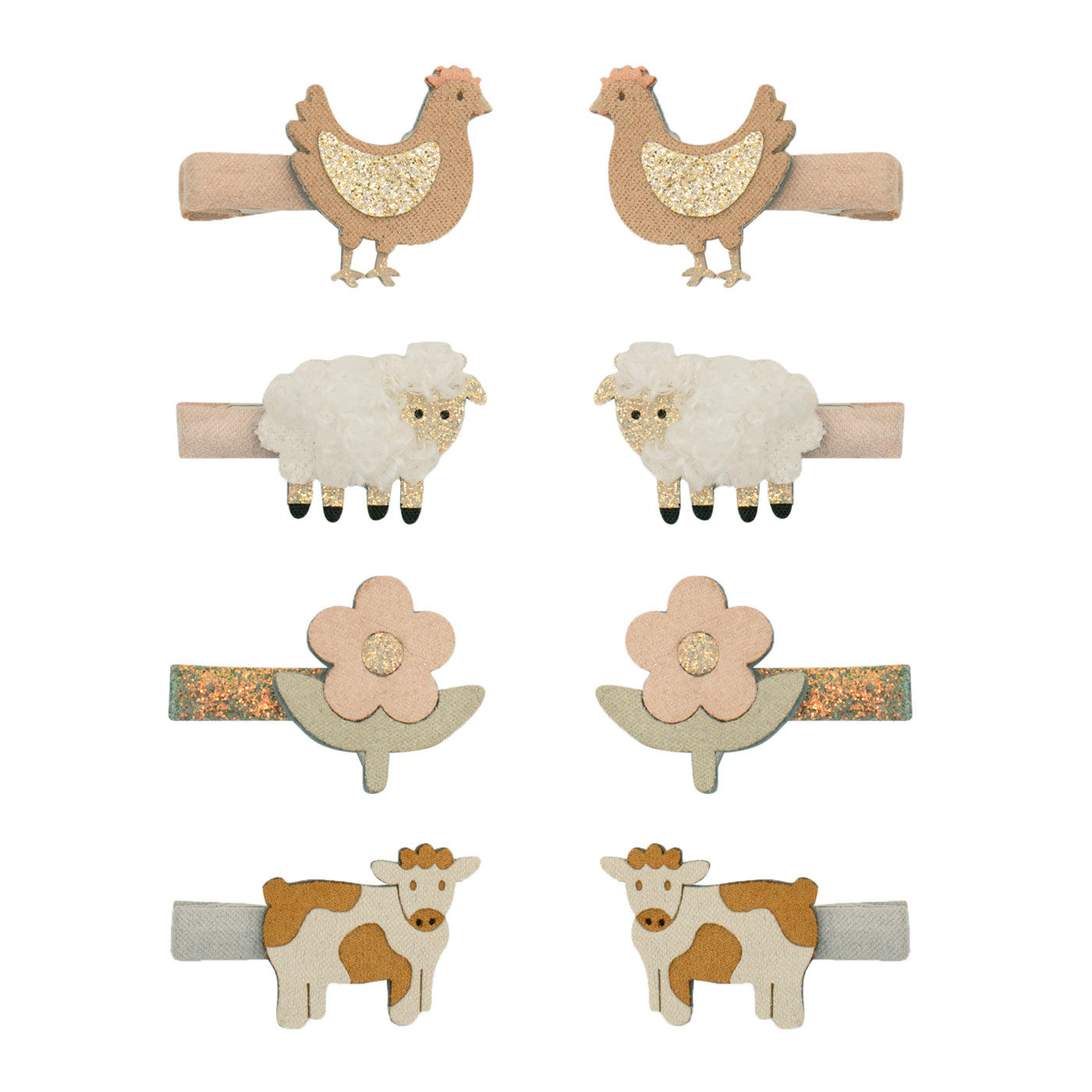 Farm animal clips featuring chicken clips- fluffy sheep clips- pretty pink flowers and white and brown cow clips
