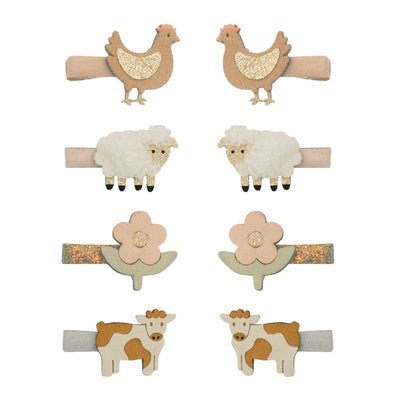 Farm animal clips featuring chicken clips- fluffy sheep clips- pretty pink flowers and white and brown cow clips