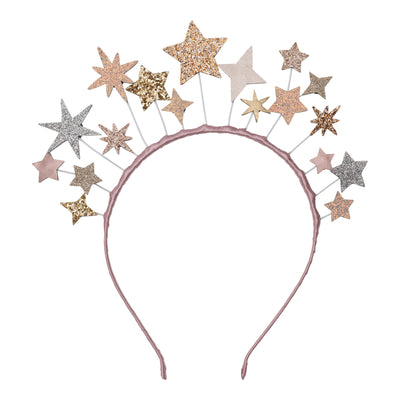 Magical star headdress featuring a mixture of glittery stars and PU stars and a  pink sateen wrapped alice band