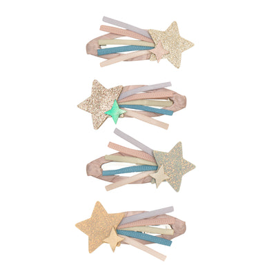 Sparkling shooting star ribbon clic clacs with glittery stars- sateen ribbon- and ribbon tassels