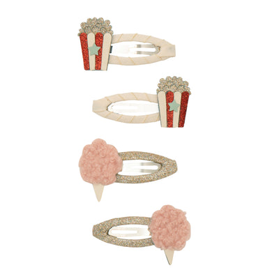 Candy floss clip set- cream clip with glittery popcorn- glittery clip with fluffy candy floss