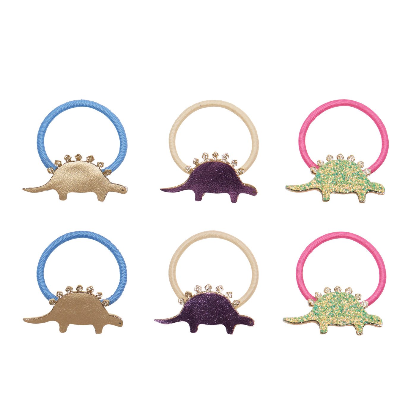 Groovy dino mini ponies- glittery green and gold stegosaurus - purple and gold Leatherette stegosaurus 
