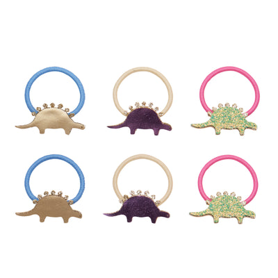 Groovy dino mini ponies- glittery green and gold stegosaurus - purple and gold Leatherette stegosaurus 