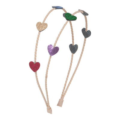 Jazzy double alice band - sparkly cream ribbon covering- leatherette and glittery hearts 