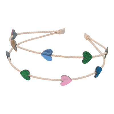 Jazzy double alice band - sparkly cream ribbon covering- leatherette and glittery hearts 