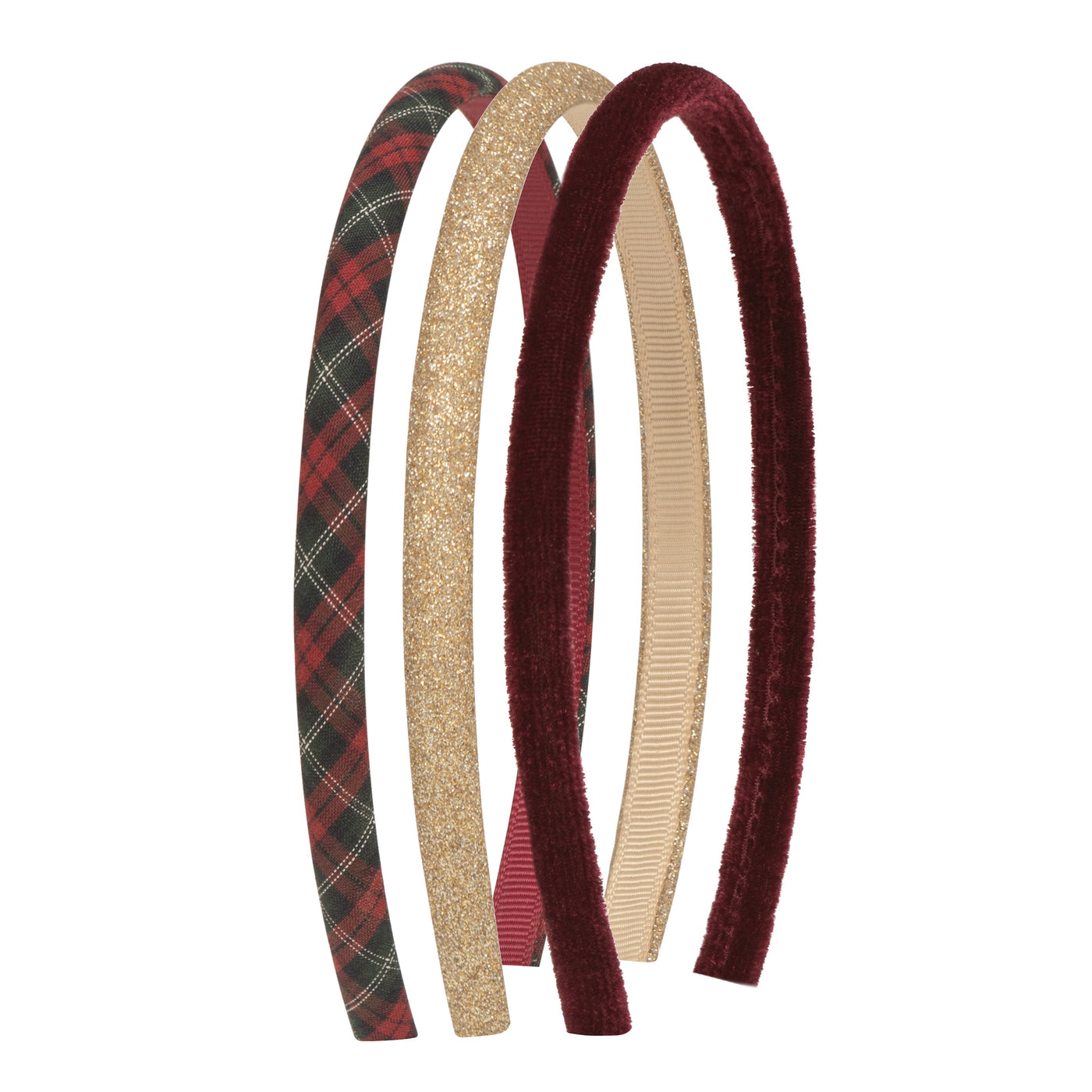 Alice band pack- red tartan alice - glittery gold alice- red velvet alice
