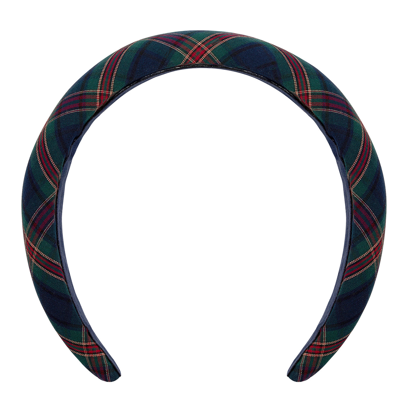 Padded green and blue tartan fabric alice band