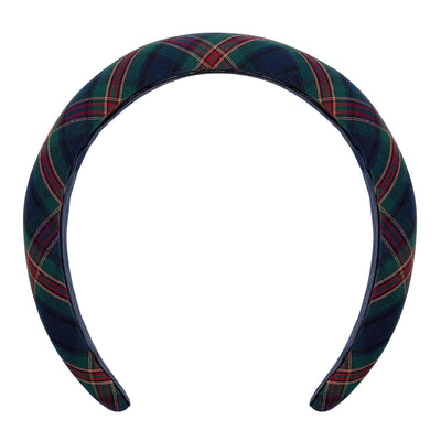 Padded green and blue tartan fabric alice band