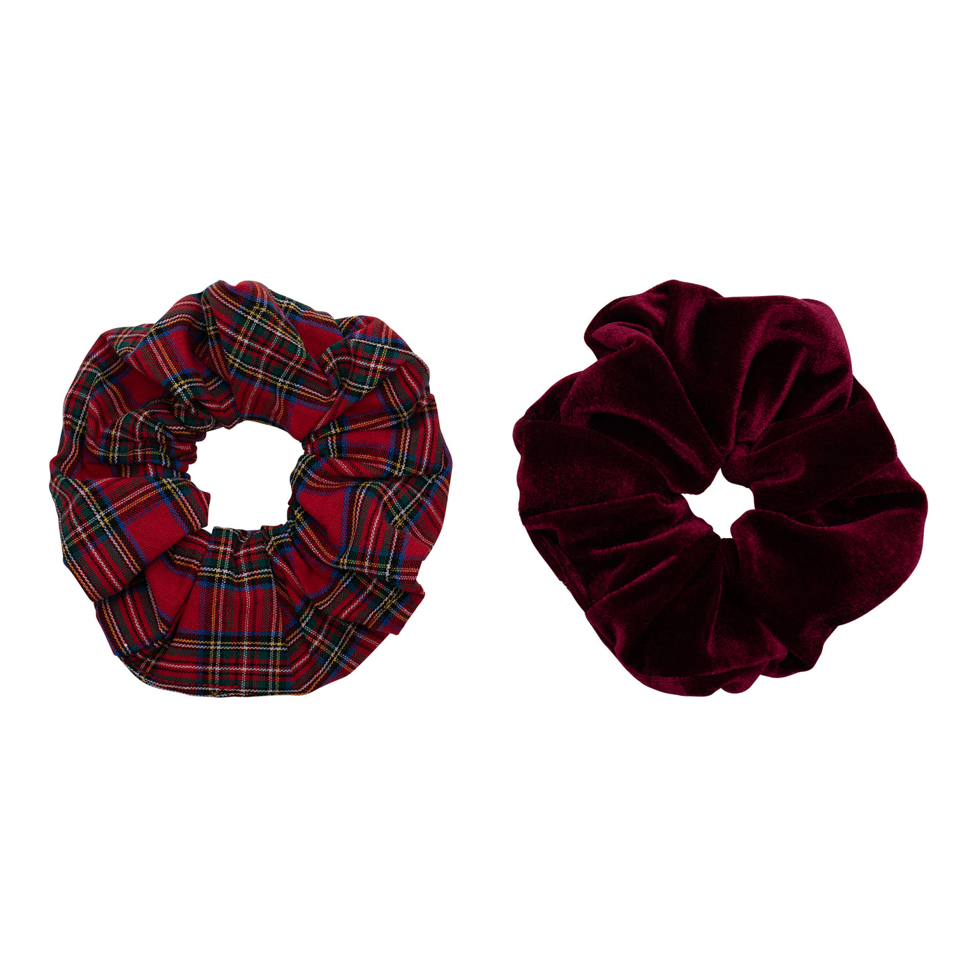 Giant scrunchie pack- deep burgundy  velvet scrunchie and a red tartan scrunchie