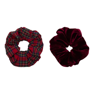 Giant scrunchie pack- deep burgundy  velvet scrunchie and a red tartan scrunchie