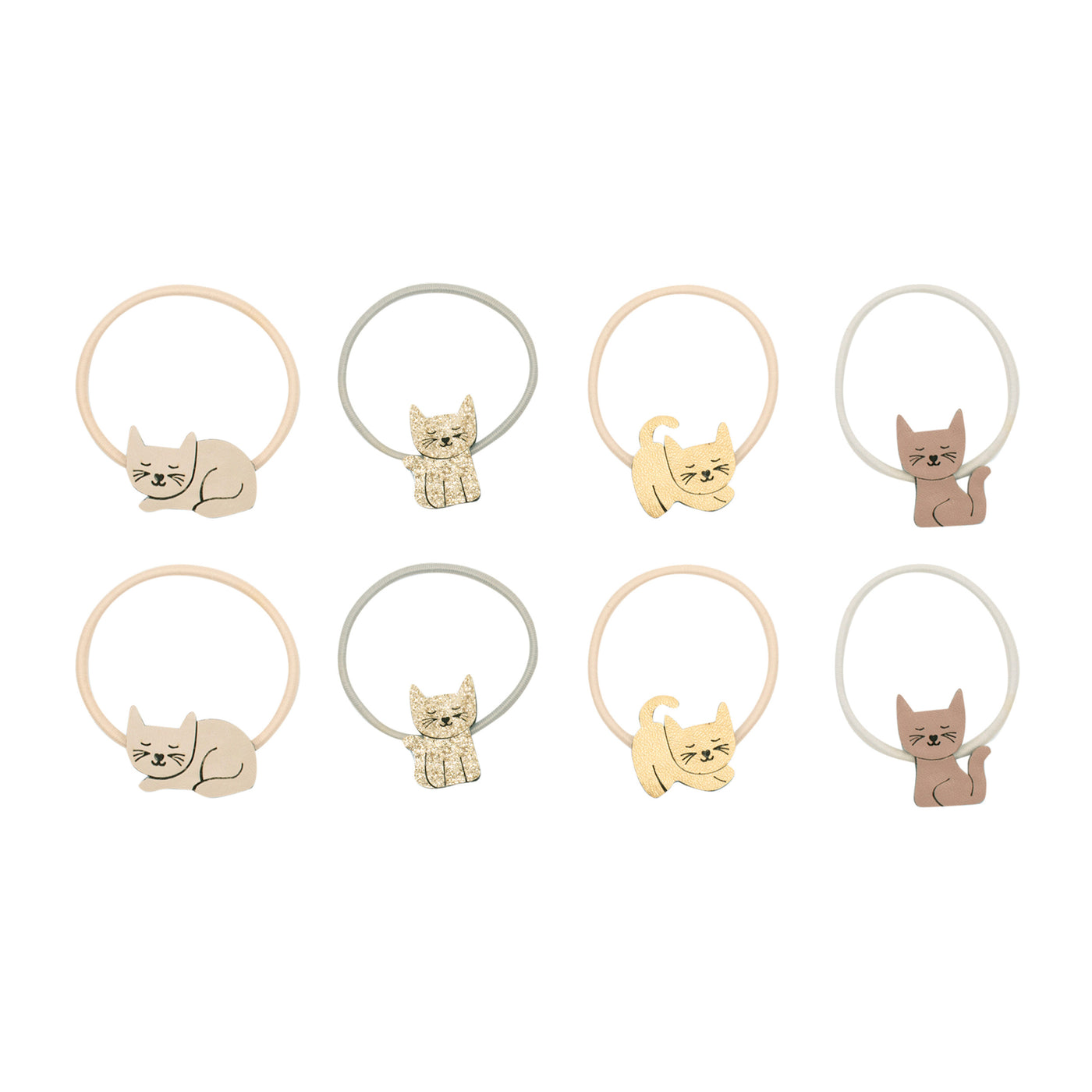 An assortment of kitty cat ponies- beige, glittery gold, pink, and gold