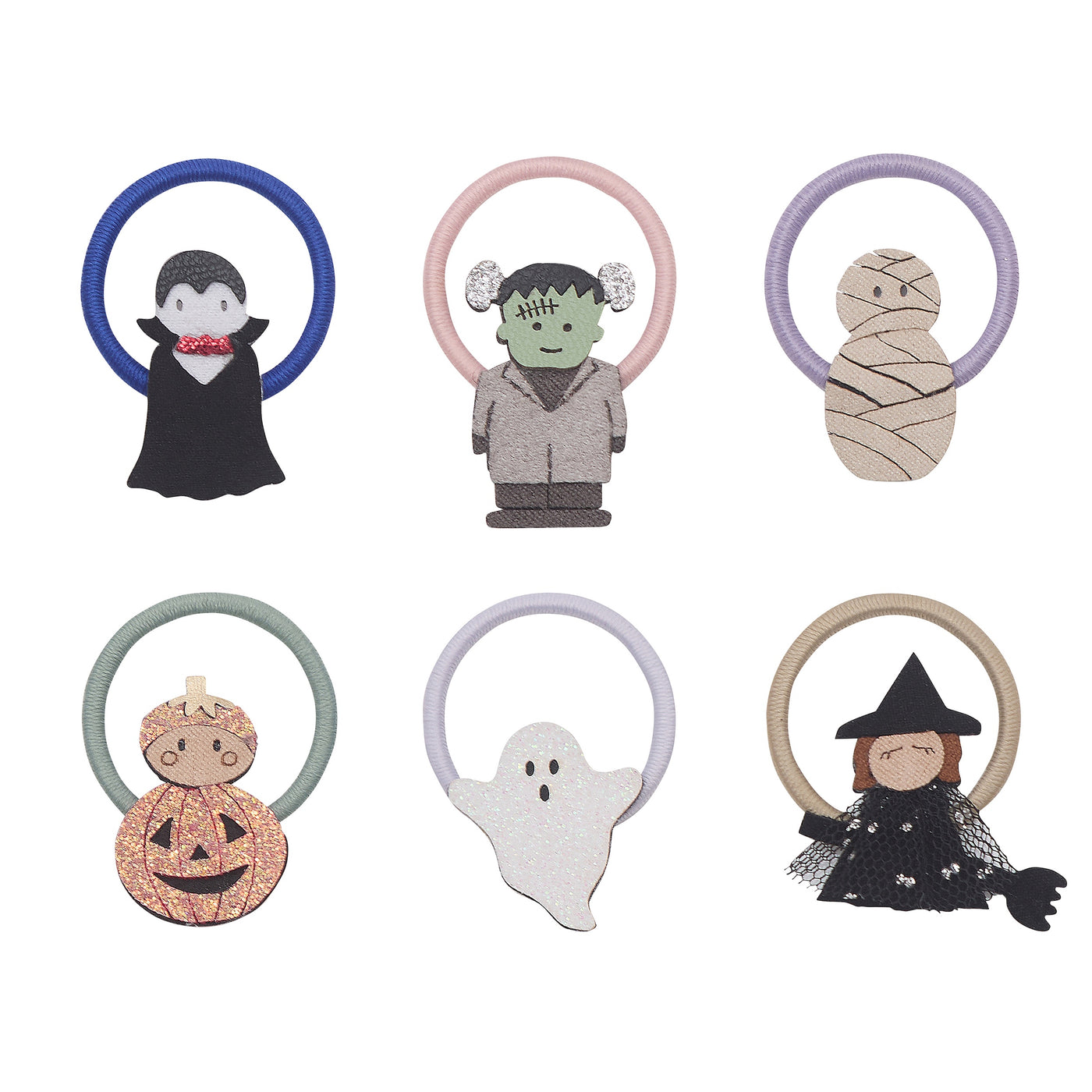 Selection of cute monster mini ponies featuring- Dracula- frankenstien - a mummy- orange pumpkin- sparkly ghost- witch on a broom