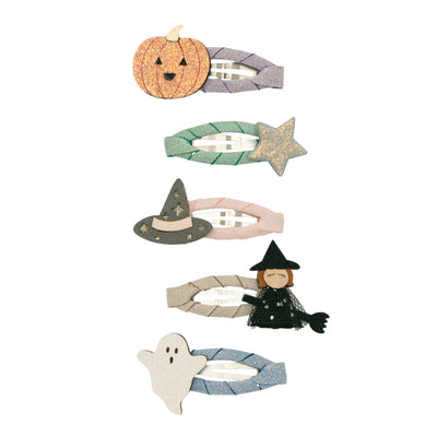 Halloween variety of mini clic clacs including- sparkly pumpkin- sparkly star- witches hat- flying witch and glittery ghost