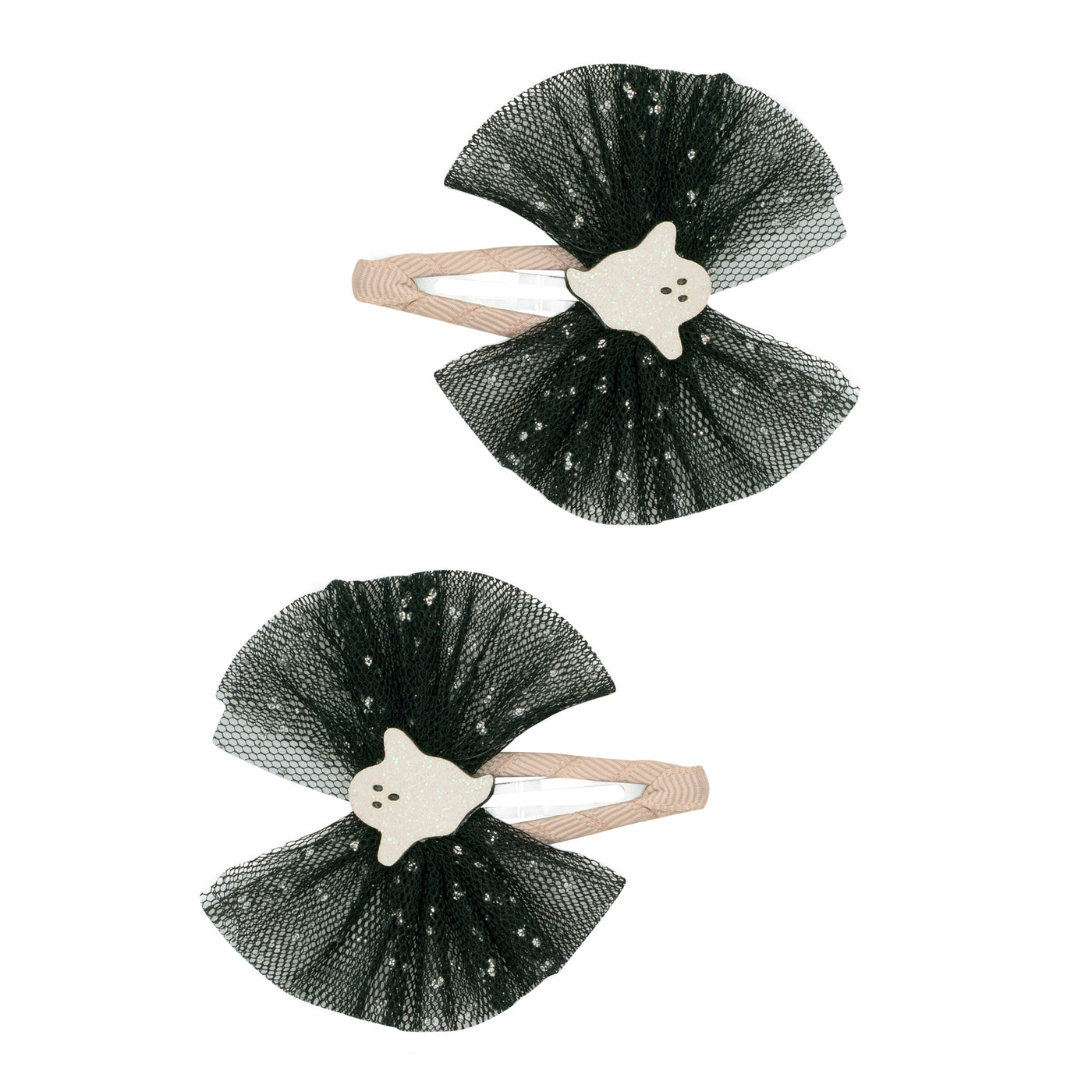 Pink ghoulish ghost clips with black tulle and glittery white ghost