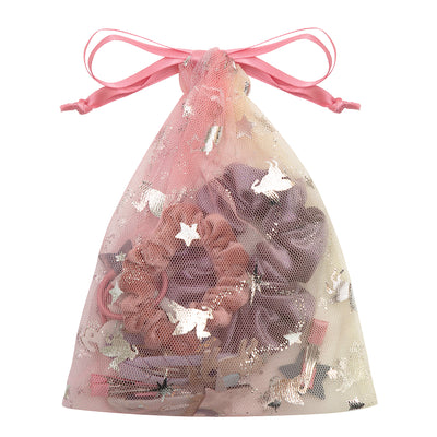 Ombre unicorn sparkle pouch with silver foil stars and unicorns with a pink ribbon drawstring closure- perfect for gifting