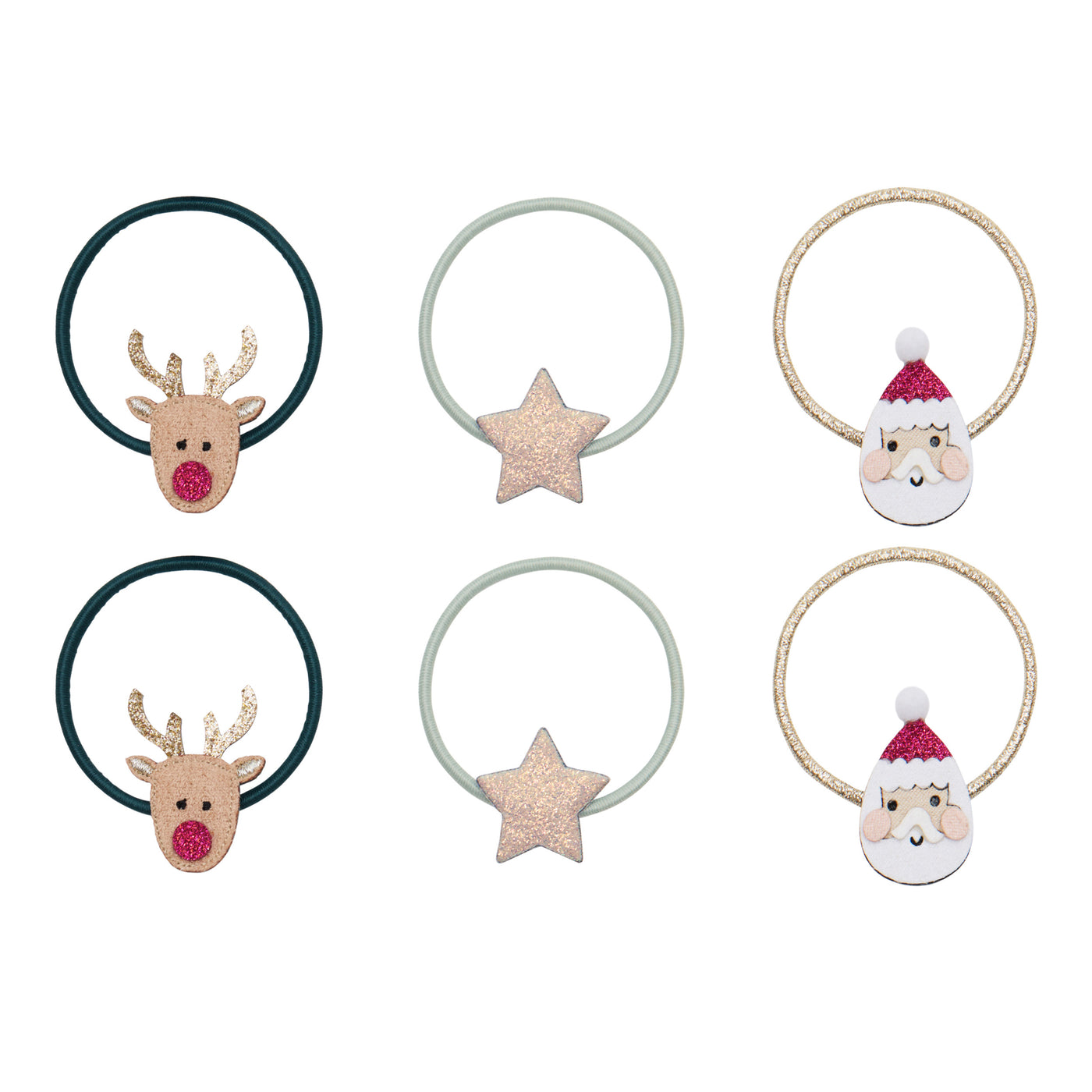 Set of six glittery christmas santa, Rudolph and star ponies