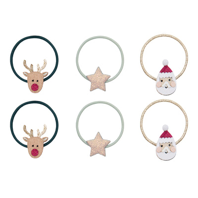 Set of six glittery christmas santa, Rudolph and star ponies