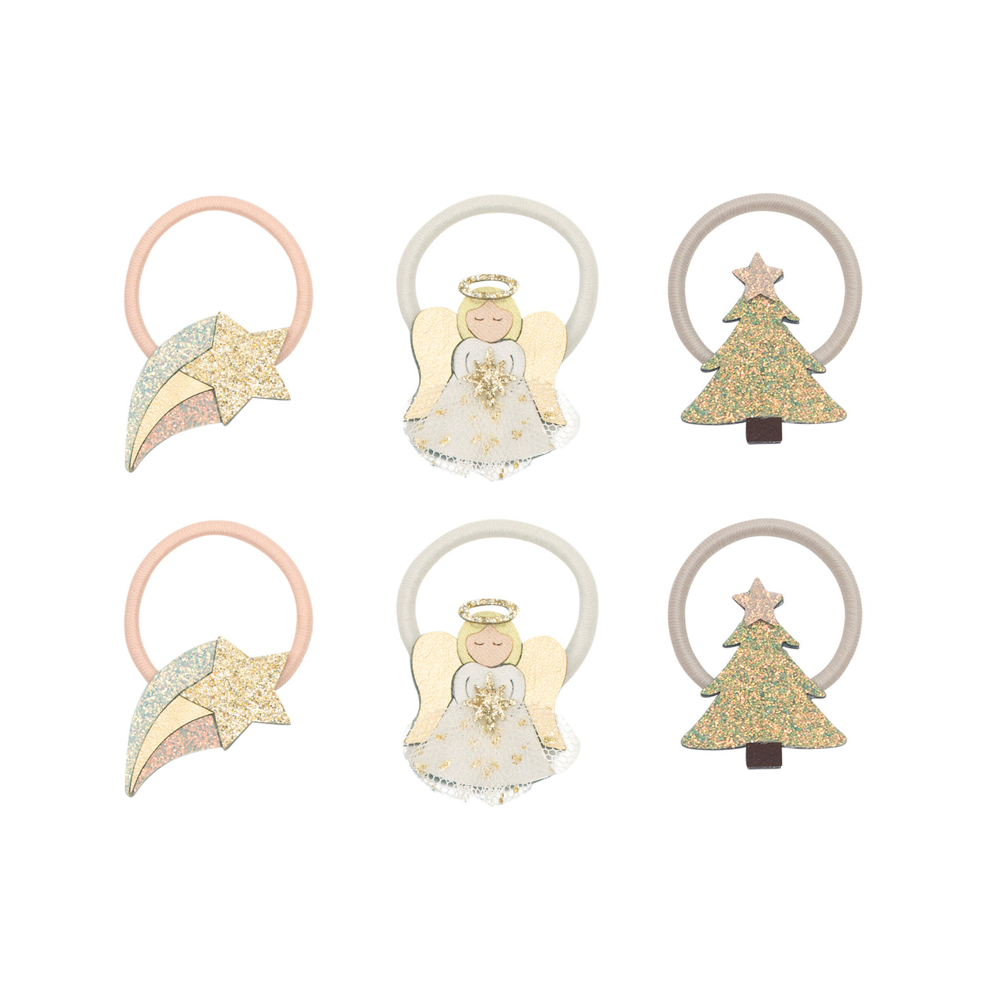 Christmas angel mini ponies featuring glittery angels- glittery green christmas trees -glittery shooting stars