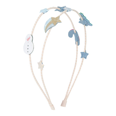 Snowman sparkly double alice band complete with snowman, candy cane, Chrismas tree, stars and shooting stars