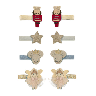 Set of nutcracker mini clips, nutcracker with red uniform, gold star, princess mouse, blush pink ballerina