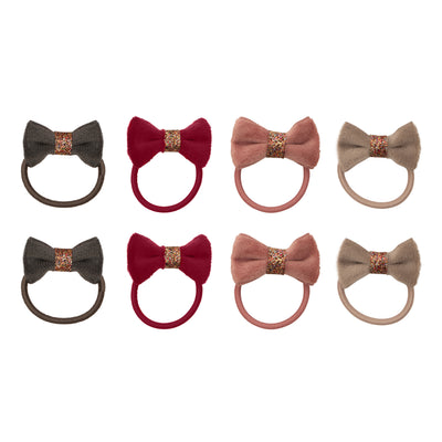 Christmas velvet bow ponies in beige, blush pink, red and green
