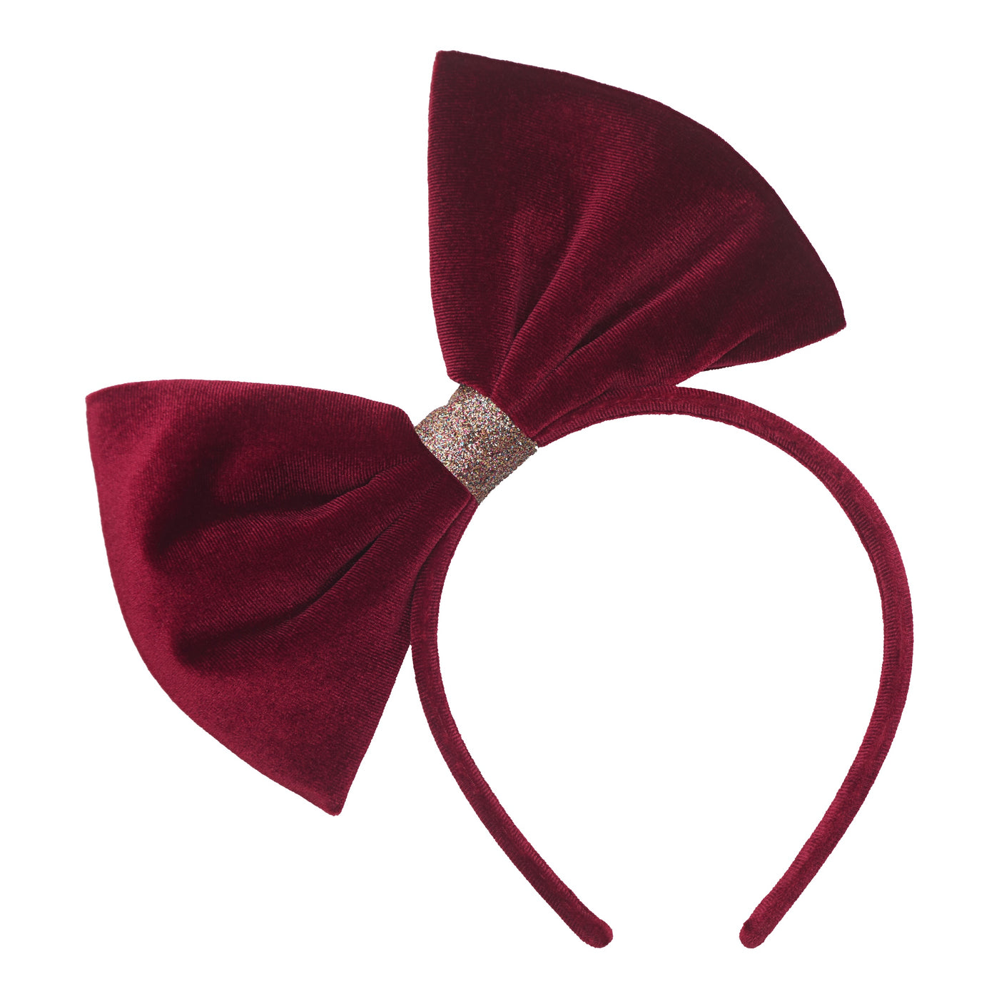Giant christmas velvet bow alice band in berry red